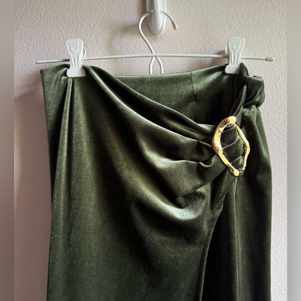 Velvet Olive Green Skirt with Gold Buckle